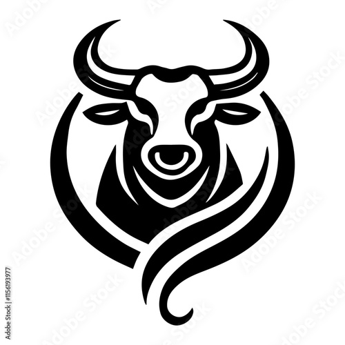 Black and white vector bull logo on a white background.
