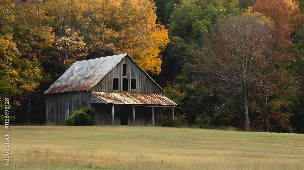 Obraz premium Rustic barn in autumnal field.