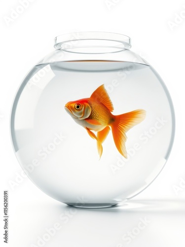 Wallpaper Mural A goldfish swimming alone in a large bowl on a white background, big bowl, finned friend, isolated, fish tank, aquatic animal Torontodigital.ca