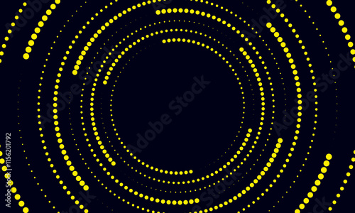Sound wave rhythm lines spiral dynamic abstract vector background in circle dot shape. yellow