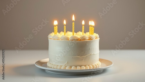 Wallpaper Mural Glorious golden birthday candles illuminate a simple yet elegant vanilla cake sitting on a white plate, vanilla cake, holiday treat, baking decoration Torontodigital.ca