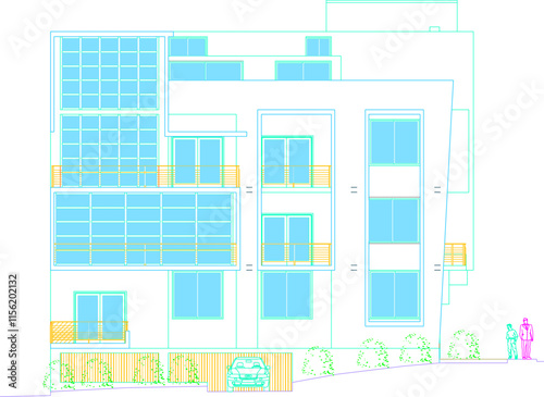 Vector sketch illustration silhouette of architectural engineering design drawing of The Luxury Apartment Building Project