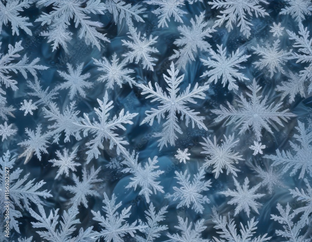 Frosty blue pattern featuring swirling ice crystals and snowflakes in a geometric arrangement , crystal, frosty Frosty blue pattern featuring swirling ice crystals and snowflakes in a geometric arrangement , crystal, frosty