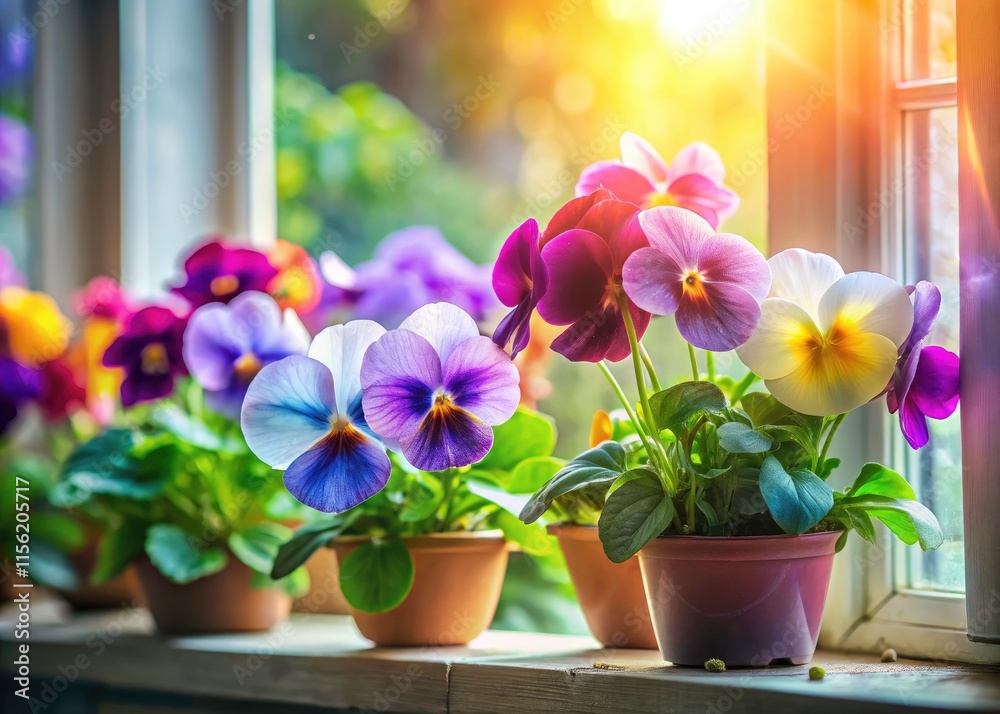 Vibrant Homemade Violets: Indoor Windowsill Bloom Photography Vibrant Homemade Violets: Indoor Windowsill Bloom Photography