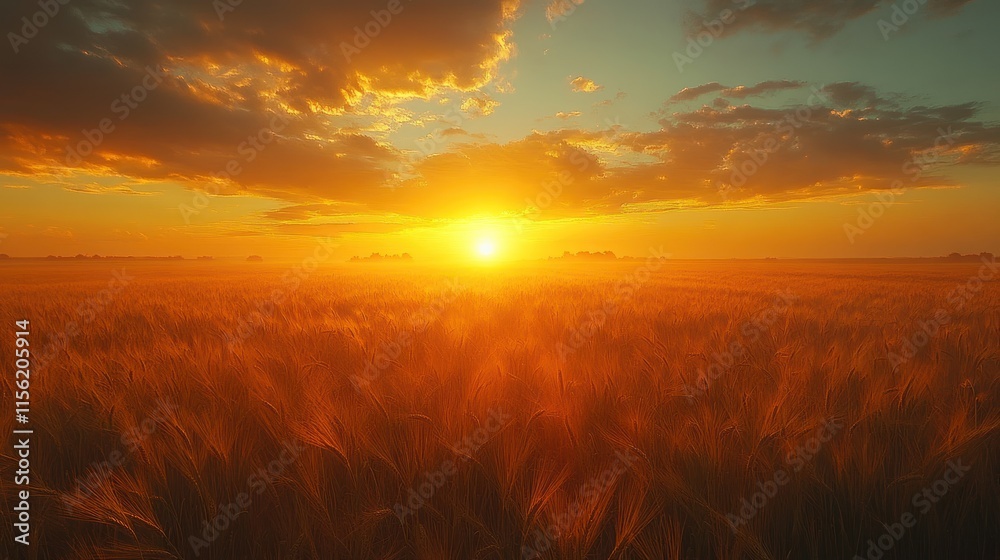 A serene sunset over a golden wheat field, evoking tranquility and natural beauty. A serene sunset over a golden wheat field, evoking tranquility and natural beauty.