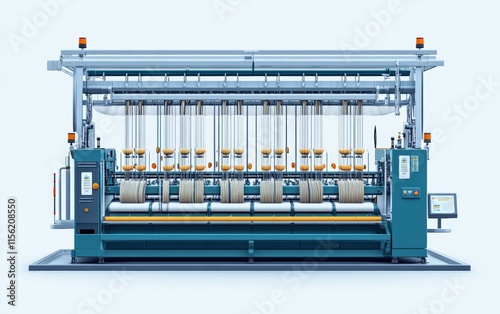 High-tech Spinning Frame: Multiple spindles efficiently create textiles. A marvel of modern manufacturing and engineering precision. photo