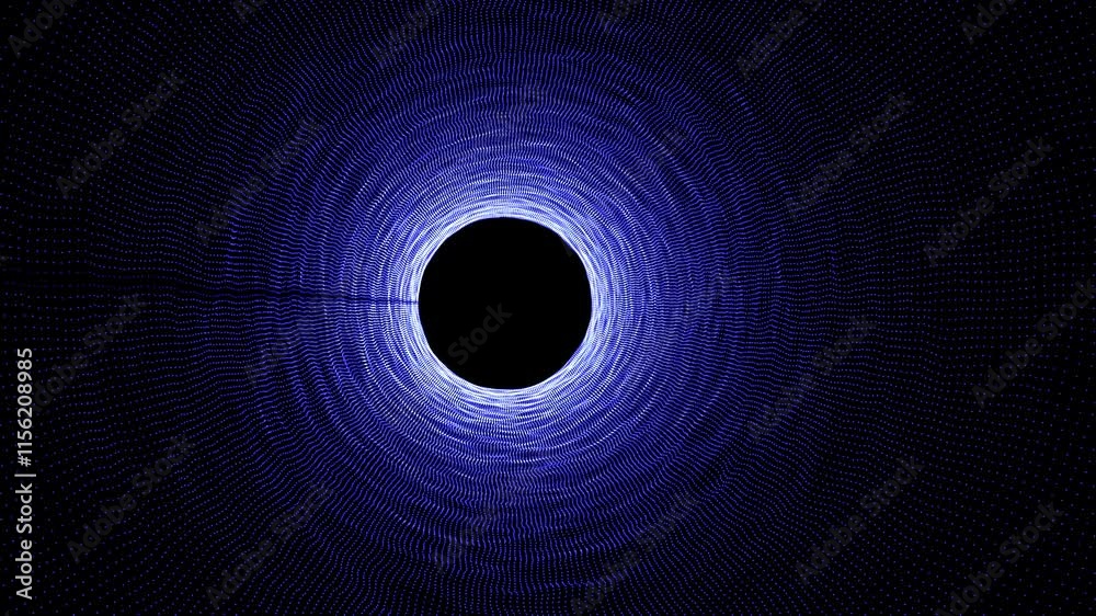 Data flow tunnel, Coding development abstract, Geometric round background, Blue circle dots pattern