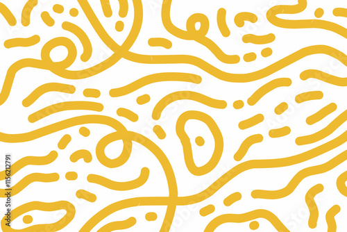 Abstract noodle pattern. Spaghetti background graphic. Ramen noodles texture. Yellow color vector illustration. Isolated on white background.
