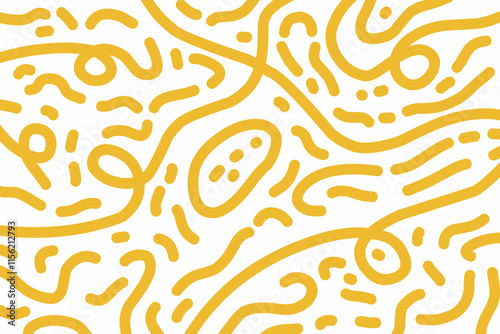 Abstract noodle pattern. Spaghetti background graphic. Ramen noodles texture. Yellow color vector illustration. Isolated on white background.
