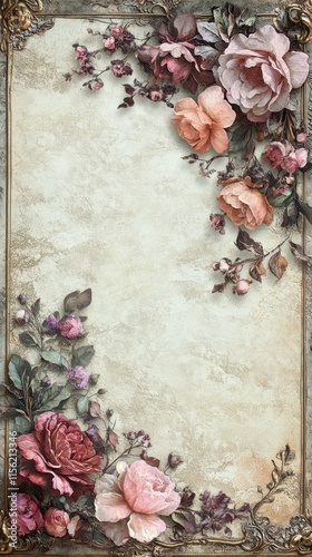 Vintage Floral Frame with Soft Pastel Flowers and Elegant Design