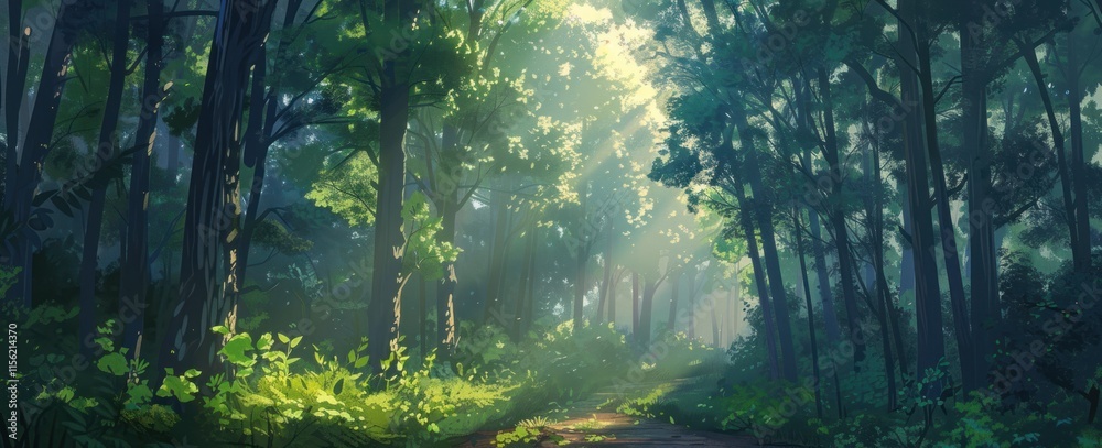 Fototapeta premium Sunlit Forest Path.