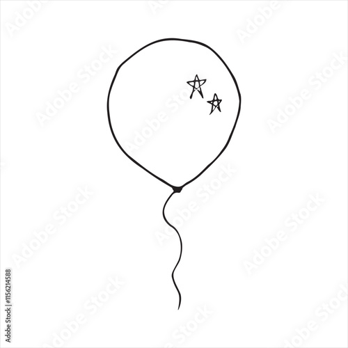 A simple illustration of a balloon with two small stars inside, drawn using black lines on a white background, creates a cheerful and minimalist impression.