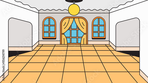 Elegant Interior Scene Featuring a Spacious Room with Classic Design Elements For Background Illustration in Cartoon style hand drawn