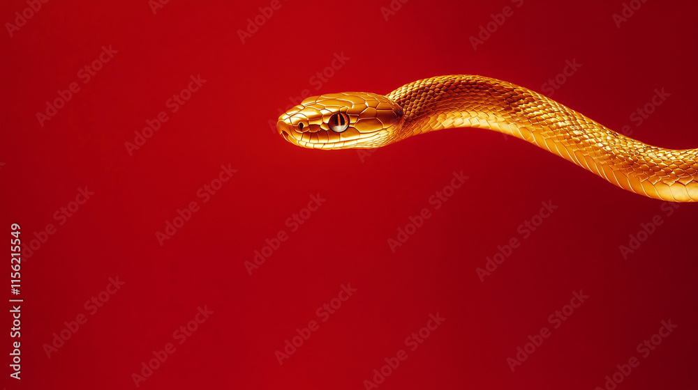 golden snake on red background, Chinese New Year concept golden snake on red background, Chinese New Year concept