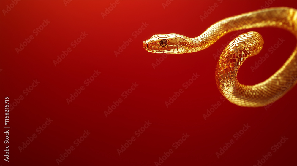 golden snake on red background, Chinese New Year concept golden snake on red background, Chinese New Year concept