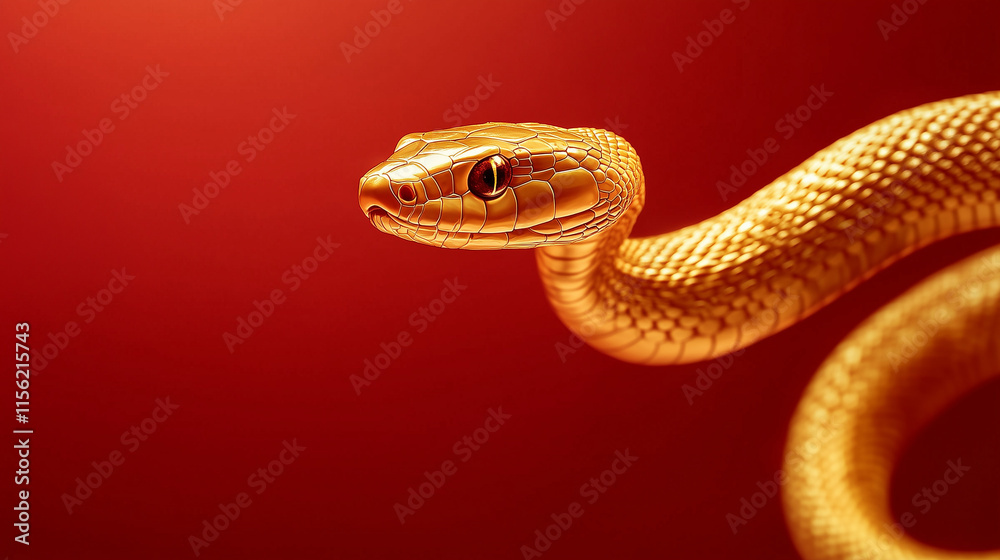 Fototapeta premium golden snake on red background, Chinese New Year concept