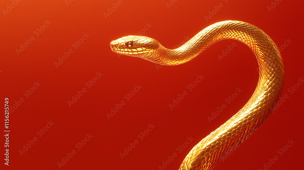 golden snake on red background, Chinese New Year concept golden snake on red background, Chinese New Year concept
