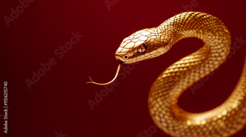 golden snake on red background, Chinese New Year concept photo