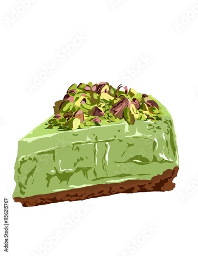 Hand drawn illustration of pistachio cheesecake.