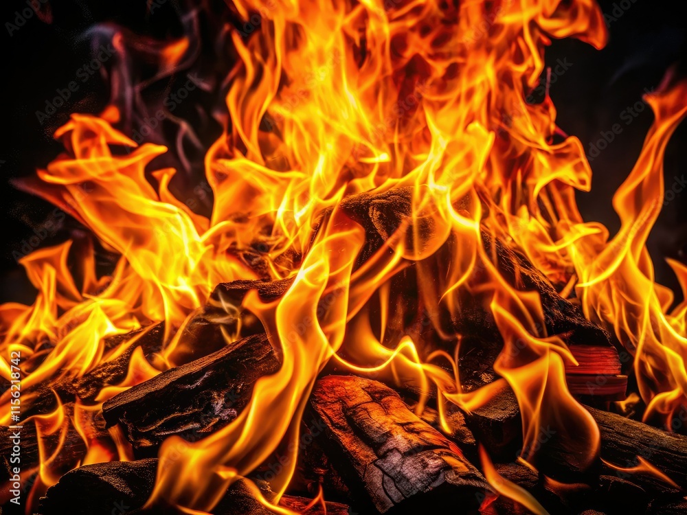 Fototapeta premium Vintage Fire Flames Black Background, Abstract Photography, Dramatic Flames