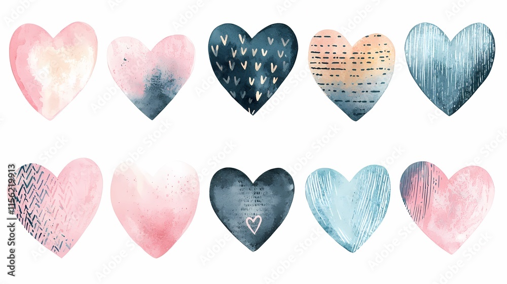 Obraz premium Artistic Heart Illustrations Abstract Design Digital Artwork Vibrant Colors Top-Down View Love and Affection Concept