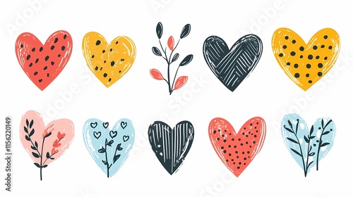 Colorful Heart Illustrations Celebrating Love Digital Art Creative Design Whimsical Style photo