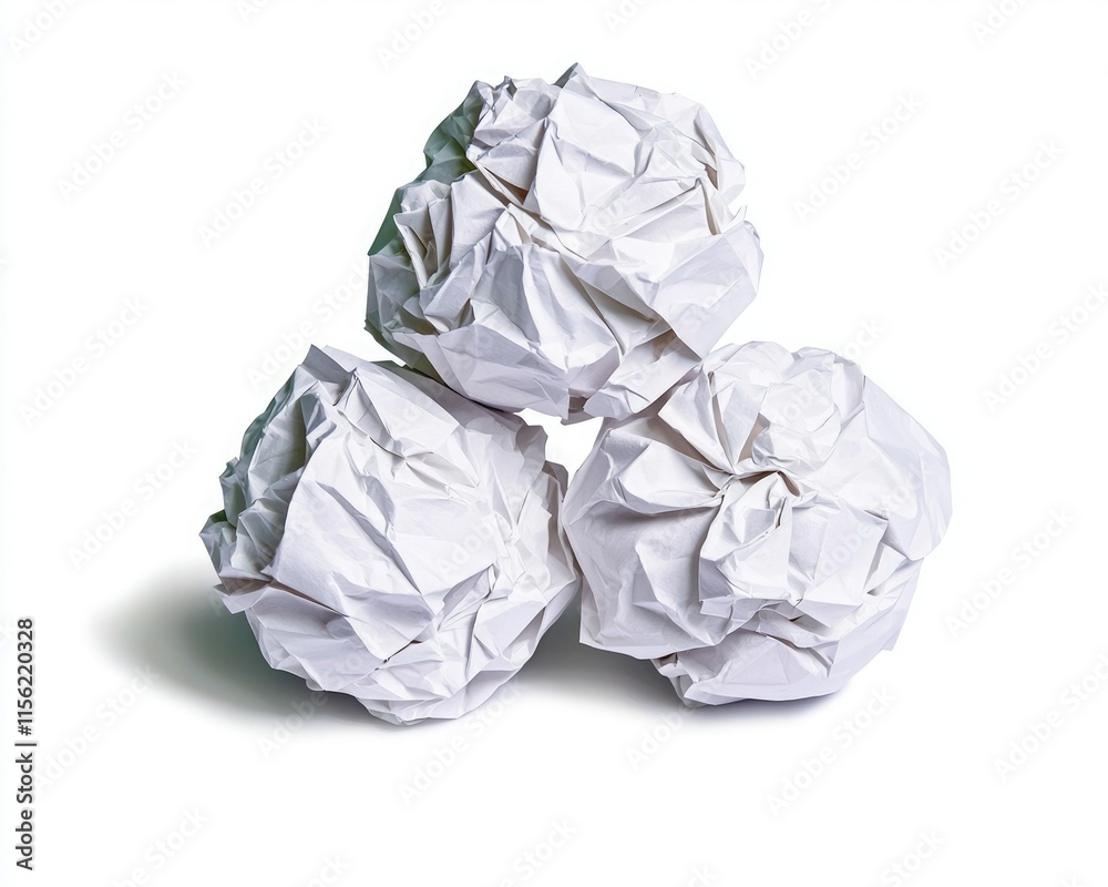 Crumpled white paper balls stacked together, showcasing texture and simplicity, ideal for discussions about waste, creativity, or office supplies. Crumpled white paper balls stacked together, showcasing texture and simplicity, ideal for discussions about waste, creativity, or office supplies.