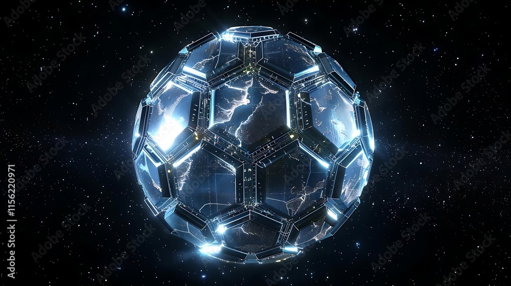 Naklejka premium Futuristic glowing sphere resembling a planet in space.