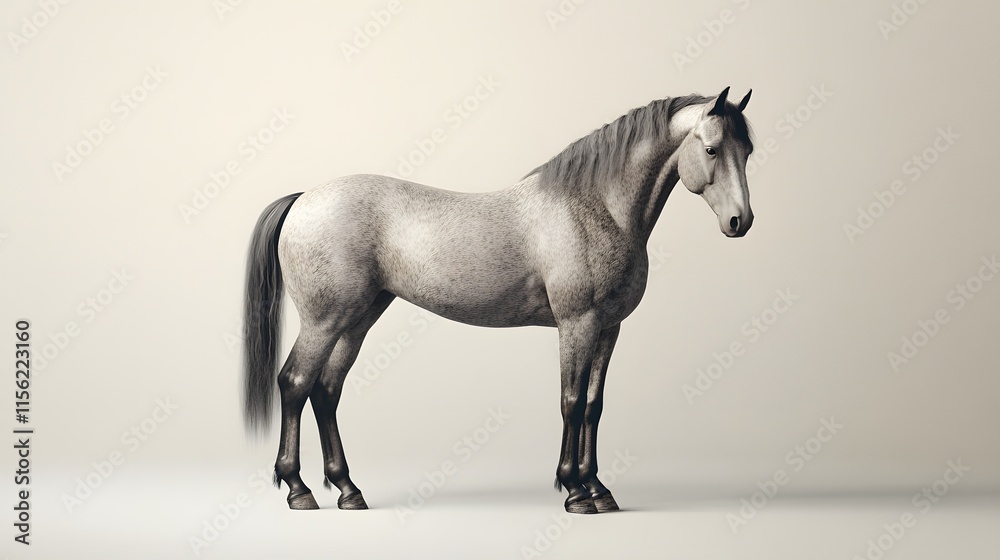 Obraz premium A Grey Horse Stands Against A Neutral Background