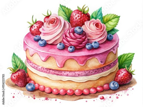 Wallpaper Mural Watercolor Cake Illustration - Rule of Thirds, Romantic Sweets, Birthday Cards Torontodigital.ca