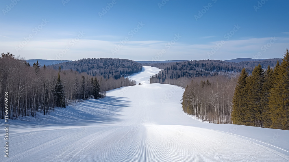 Obraz premium スキーのトラックが描く静寂の雪景色