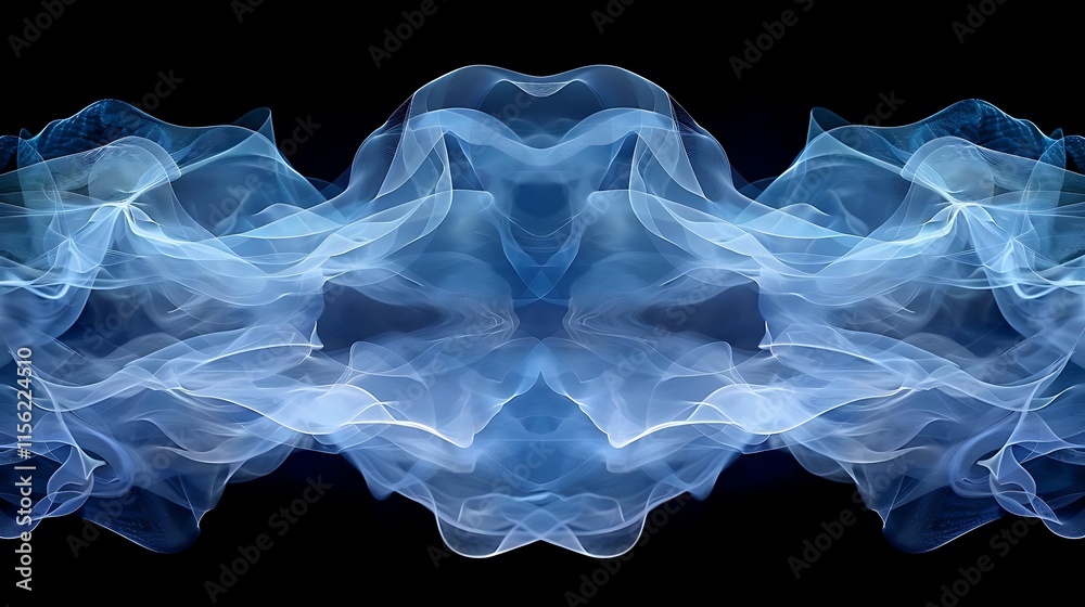 Obraz premium Abstract blue smoke wave pattern on black background.