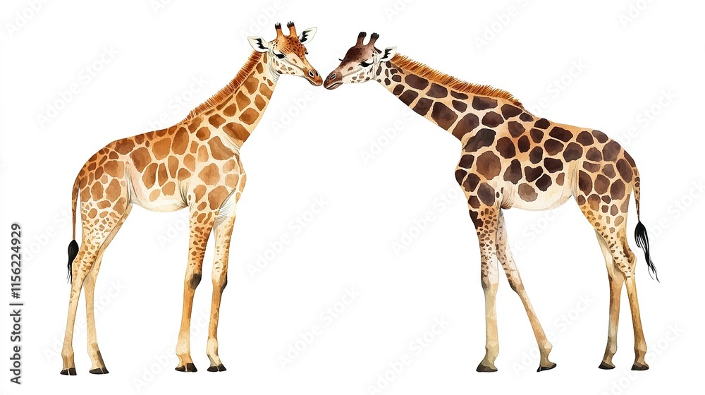 Fototapeta premium Couple Giraffe Watercolor Isolated on Transparent Background.