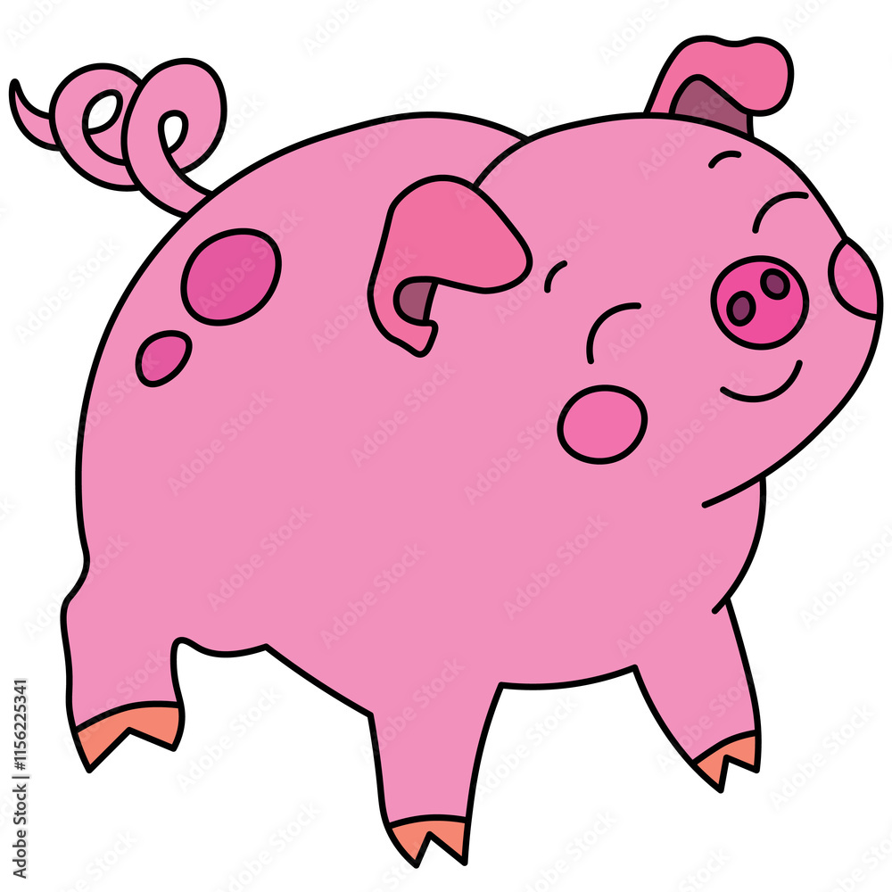 happy contented pink pig stands and smiles with his eyes closed happy contented pink pig stands and smiles with his eyes closed