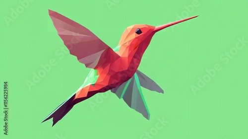 Isolated Low Poly Colorful Hummingbird with Green Background

 photo