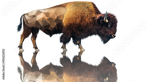 Isolated Low Poly Bison and Reflection with White Background

 photo