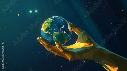 Low Poly Hand Touching Earth Vector Concept of Global Environment

 photo