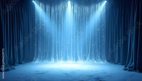 Wallpaper Mural Enchanted Stage: Blue Curtain Backdrop with Sparkling Lights Torontodigital.ca