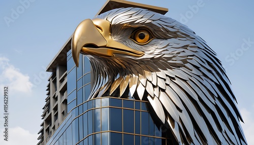 a gold eagle statue is shown in front of a building