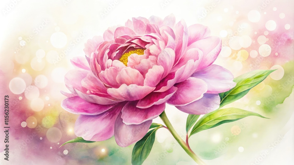 Fototapeta premium Watercolor Pink Peony Illustration with Bokeh