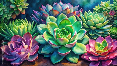 Wallpaper Mural Watercolor Succulents Minsk Summer 2021 - AI Art Torontodigital.ca