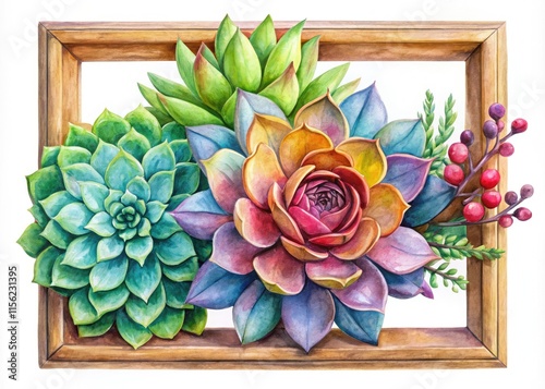 Watercolor Succulentus Flower Frame - Wildflower Art Print photo