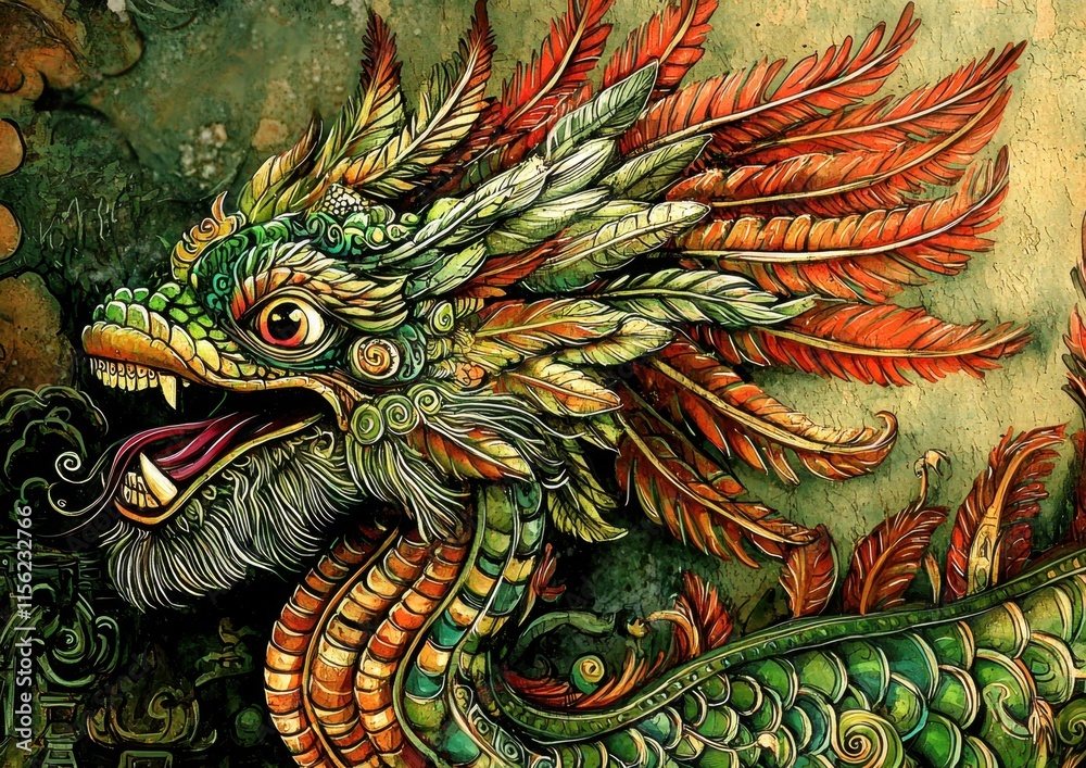 Stunning illustration depicting Quetzalcoatl, the feathered serpent of ancient Aztec mythology. Stunning illustration depicting Quetzalcoatl, the feathered serpent of ancient Aztec mythology.