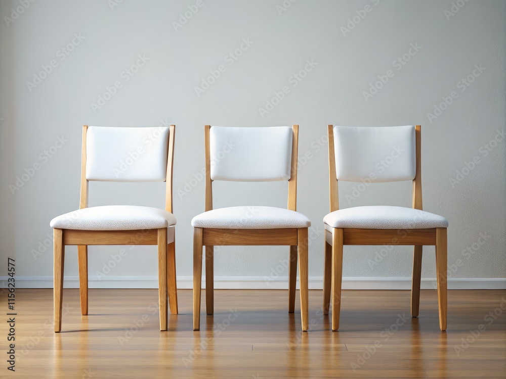 Fototapeta premium Wooden Chairs Side-by-Side, Light Background, Copy Space