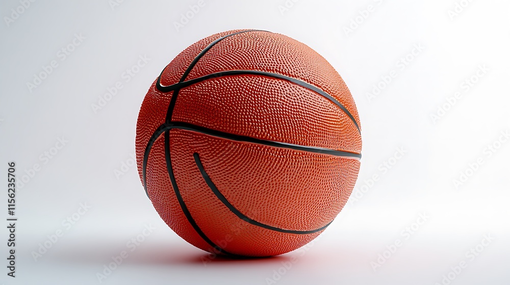 Fototapeta premium A bright orange basketball with textured grooves on a solid white background.