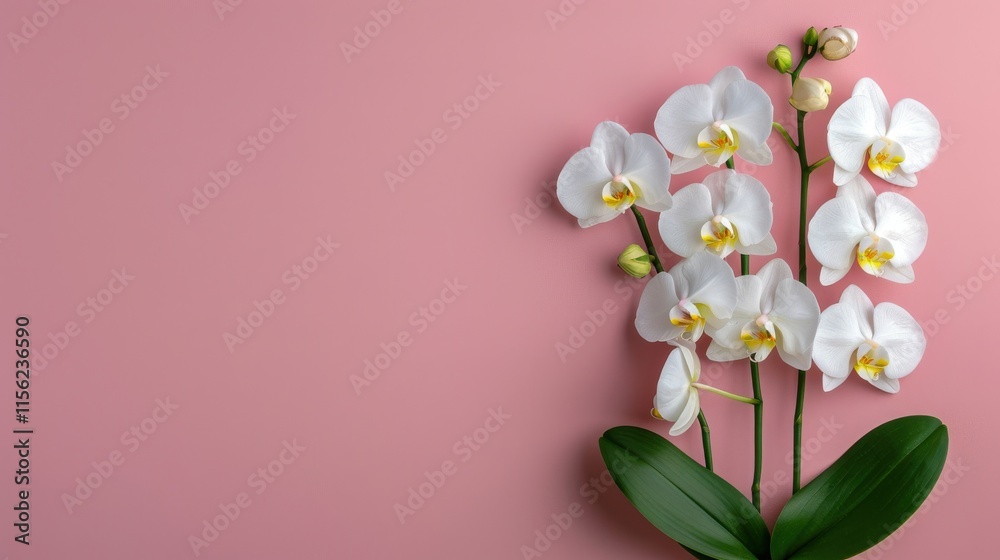 Fototapeta premium Elegant White Orchid Flowers on Pink Background