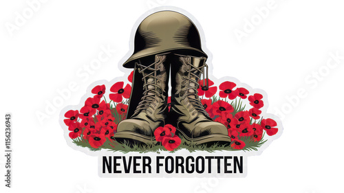 Never Forgotten Memorial Design with Poppies with Transparent Background