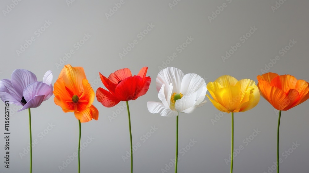 Fototapeta premium Colorful Poppy Flowers in a Row