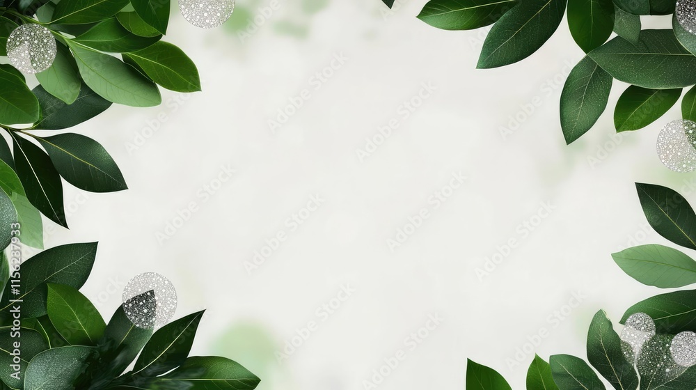 Naklejka premium Blurred bokeh concept. Fresh green leaves create a natural, calming frame for your perfect design.