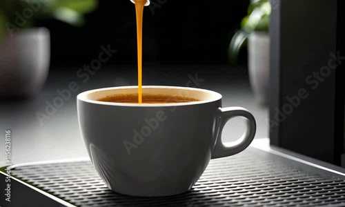 Coffee pouring into a cup from a coffee machine photo